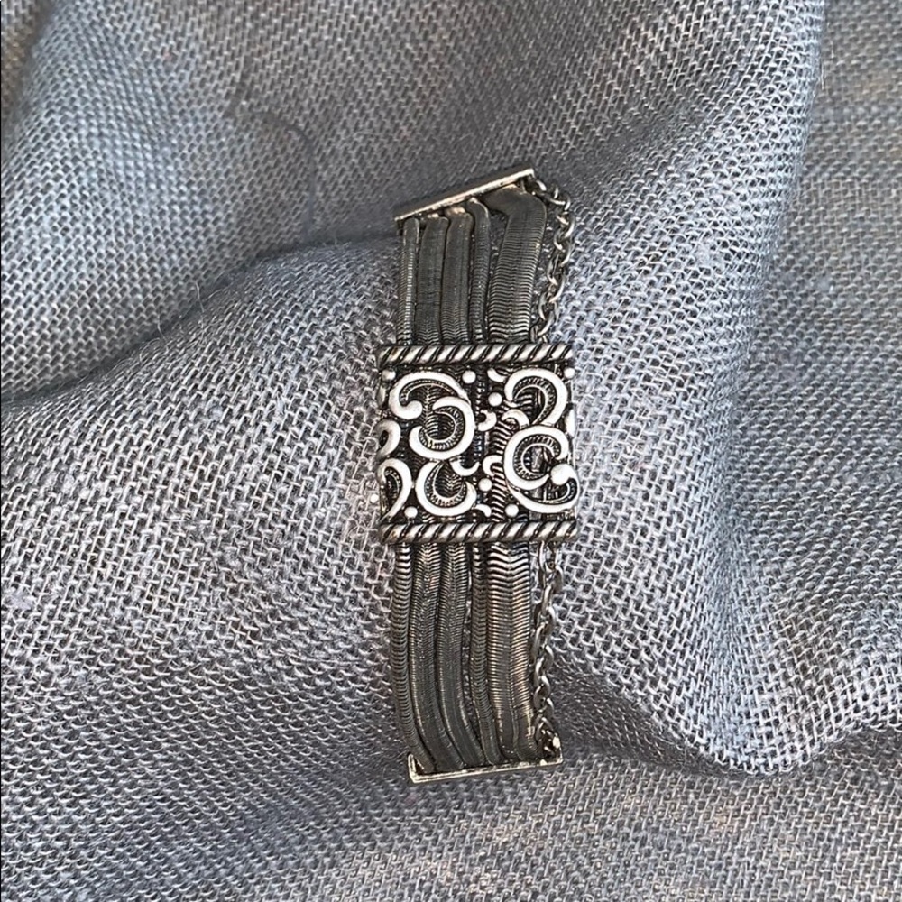 🌙 Silver chain Art Deco bracelet